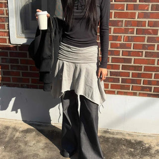 Asymmetrical Street Mannish Wrap Flare Skirt