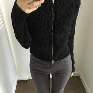 Loop Fur Knit Zip-up