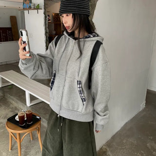 Wood Check Fleece Zip-Up Hoodie