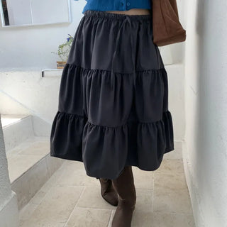 Wish Satin Tiered Midi Skirt