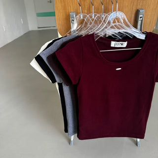 Logo U-Neck Slim Fit Fleece Short Sleeve Tee