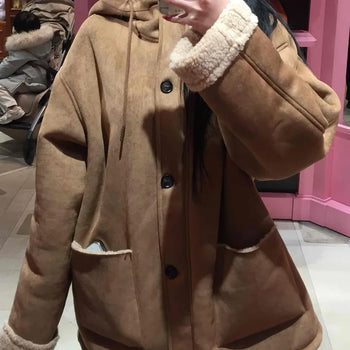 Big Collar Fur Contrast Sherpa Loose Fit Shearling Coat