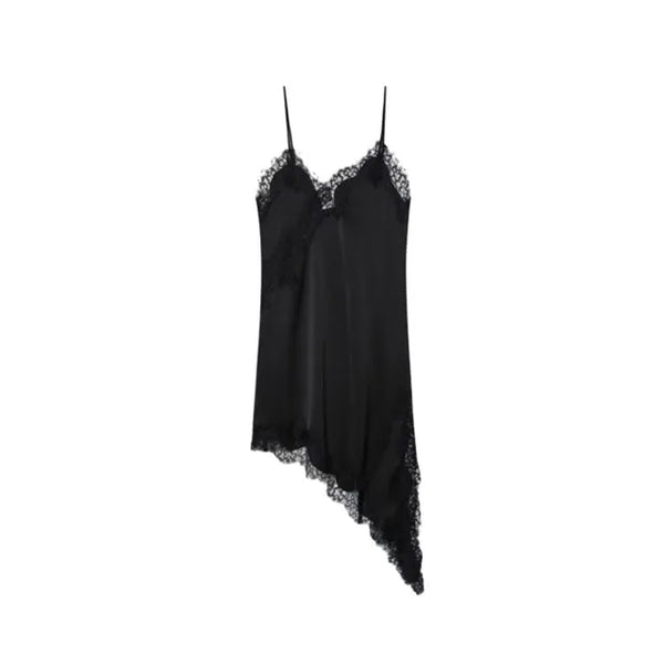 Lace Satin Asymmetrical Slip Mini Dress