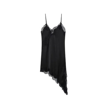 Lace Satin Asymmetrical Slip Mini Dress