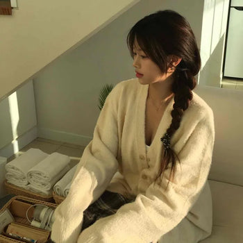 Soft Angora Touch Loose Fit V-Neck Cardigan