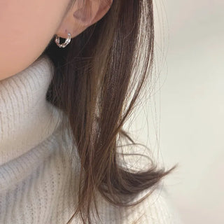 Double-Strand Wave Twist One-Touch Ring Silver Earrings