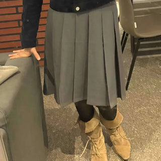 School Look Boxy Pleated High-Waisted Midi Skirt