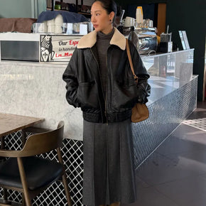 26 Lapel Sheepskin Collar Leather Jacket
