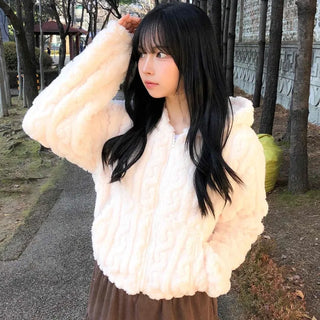 Bubble Cable Soft Fleece Zip-up Hoodie
