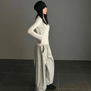 Wide elastic waistband loose fit baggy pants