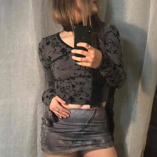 Rose Crop V-Neck Long Sleeve T-Shirt