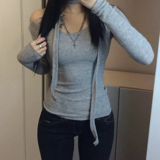 Legend Fit* MOND Wool V-Neck Choker Long Sleeve Tee