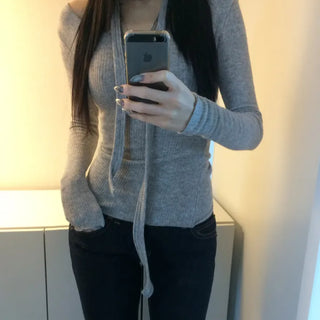 Legend Fit* MOND Wool V-Neck Choker Long Sleeve Tee