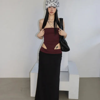 Shirred Slit Maxi Skirt