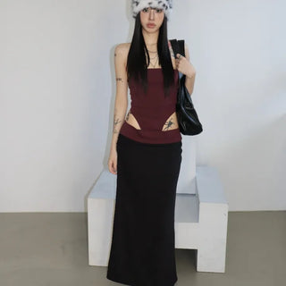 Shirred Slit Maxi Skirt
