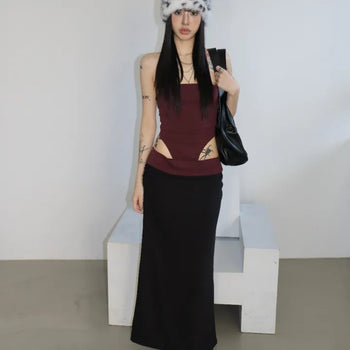 Shirred Slit Maxi Skirt