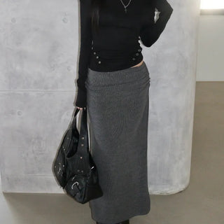 Shirred Slit Maxi Skirt