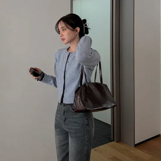 Bare Wool Color Block Knit Cardigan