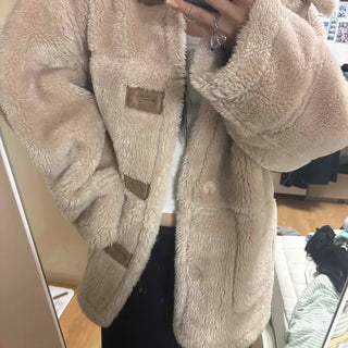 Oversized Shearling Button Reversible Short Coat