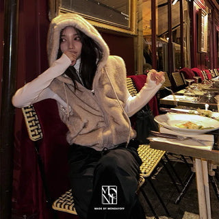 Made by Hancock Eyelet Fur Hooded Vest