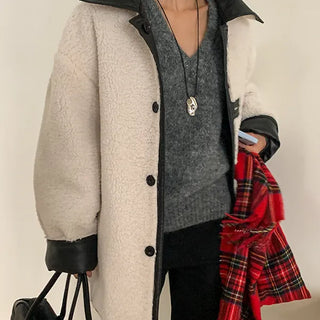 Tate Reversible Shearling Boucle Wool Fur Jacket Half Coat