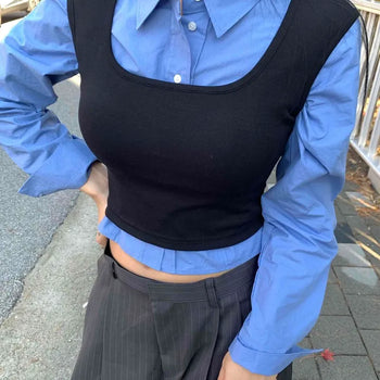 Layered Square Neck Crop Knit Vest