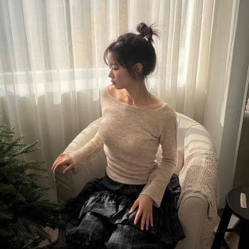 Boat Neck Mohair Pastel Slim Knit