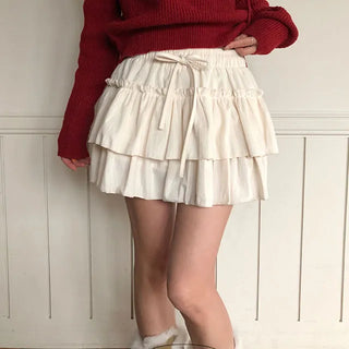 Taupe Tiered Frill Velvet Mini Skirt