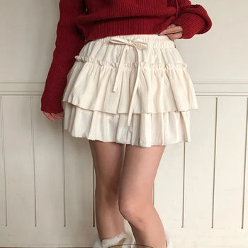 Taupe Tiered Frill Velvet Mini Skirt