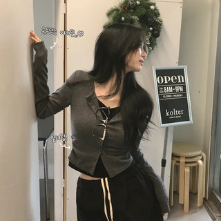 Delicate~ Fit Guaranteed One-piece Layered Side Shirring Delicate Fit Fleece Long Sleeve Cardigan