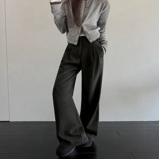 PD Wool Stretch Two-Pin Tuck Wide Slacks