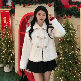 Curly Collar Toggle Button Sherpa Coat