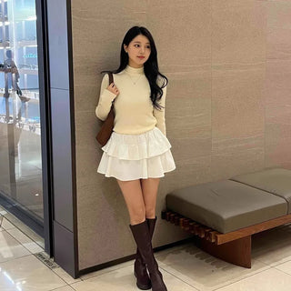 Casual Frill Pleated Tiered Mini Skirt