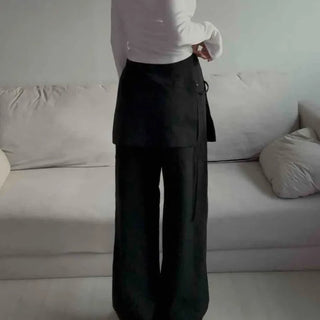 Layered Belt Flare Wide Slacks
