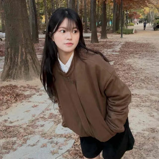 Classic V-Neck Oversized Drop Shoulder Zip-Up Blouson