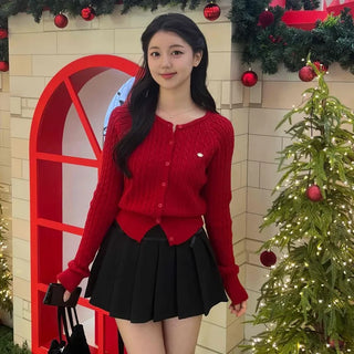 Lovely Mood Cable Knit Button Crop Cardigan