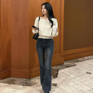 Daily High-Waisted Bootcut Long Denim Pants