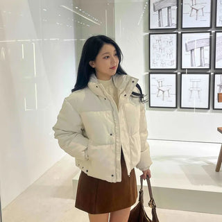 Oversized Stand Collar Leather Short Padded Jumper