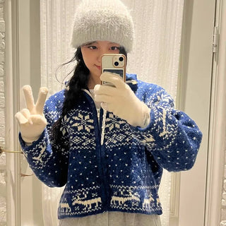 Snow Nordic Fair Isle Knit Zip-Up Oversized Jumper