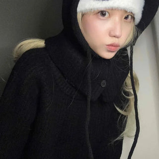 Balaclava Set Faux Wool Round Neck Knit