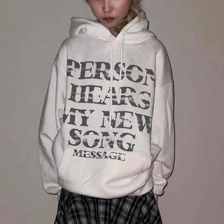 Lettering Typography Oversized Boxy Fleece Hoodie