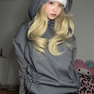 Snap String Shirred Over Hoodie