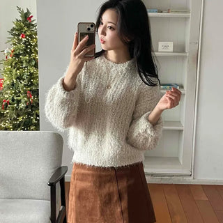 Fuzzy Mohair Loose Fit Crop Knit