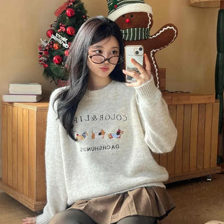Winter Vibe Lettering Embroidery Oversized Wool Blend Knit