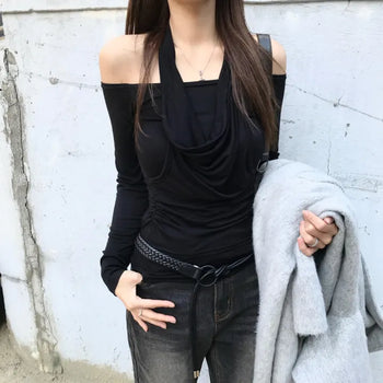 HALTER DRAPE OFF TEE