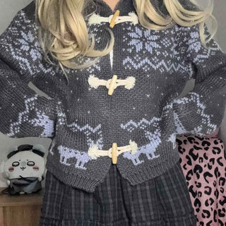 Nordic Pattern Toggle Button Collar Knit Jacket