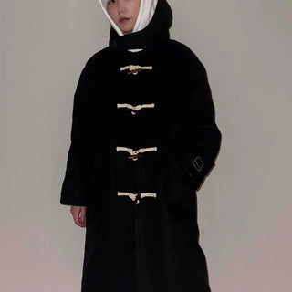 Modern Toggle Button Long Maxi Hooded Duffle Coat
