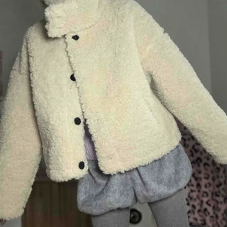 Vintage High-Neck Button Fleece Jacket