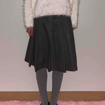 Wool Box Pleated Wool Blend Midi Skirt