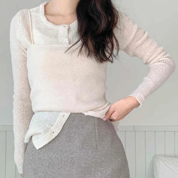 Soft See-through Knit Bustier Cardigan Two-Piece Set